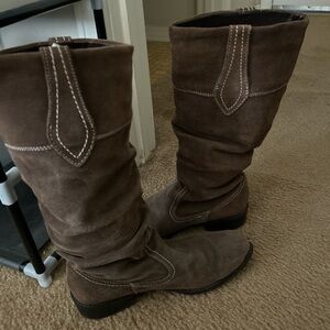 Brown Suede Knee-High Boots